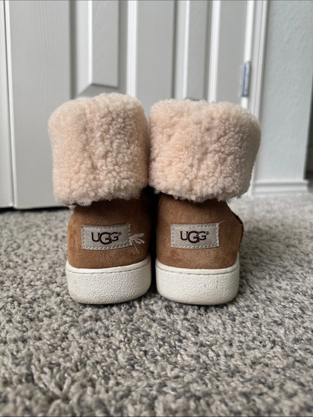 UGG Mika Chestnut Suede Shearling Cuff Ankle Boots